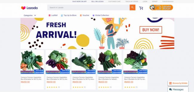 キャメロンハイランドの野菜を販売するLazadaのページ